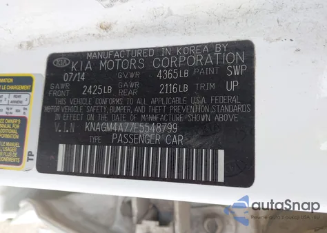 2015 Kia Optima Lx z USA, uszkodzony, nr VIN KNAGM4A77F5548799